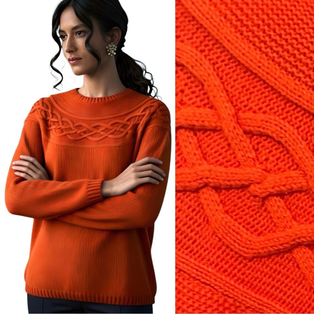 Talbots Bold Orange Cable Knit Sweater size Medium